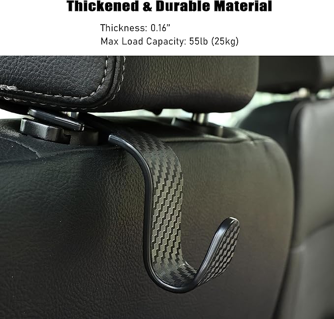 Car Seat Headrest Hook Universal Vehicle Seat Hook Hangers Interior Storage Organizer for Purse Handbag Coats Umbrellas Grocery Bags 4 Pack Black