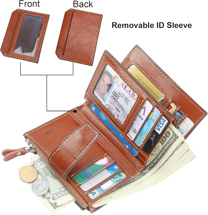 Lavemi Small Compact Women Wallet RFID Blocking Genuine Leather Bifold Purse with ID Windows