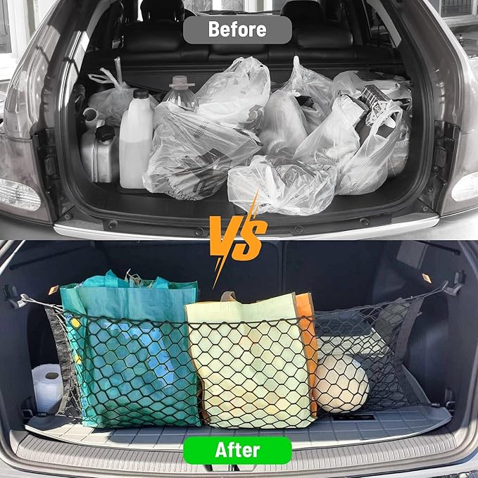 RED WOLF Envelope Style Cargo Net for 2011-2022 Jeep Grand Cherokee Wrangler Commander TJ TL Compass Trunk Bed Grocery Net Elastic Mesh Organizer Storage Net SUV Rear Tailgate Netting 43.3" x 15.7"