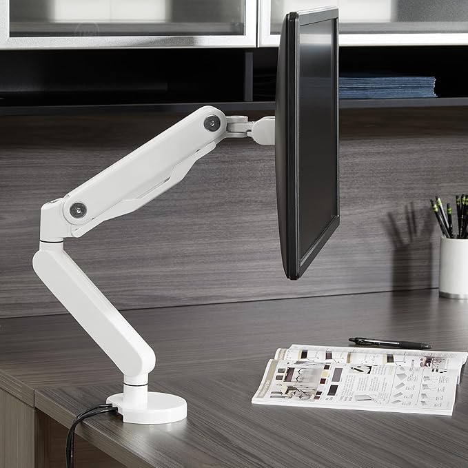 Office Star Ascend II Single Monitor Arms with Dual USB 3.0 Ports, 3-Point Rotation and VESA Mounting Bracket for 17-inch to 30-inch Monitors, White