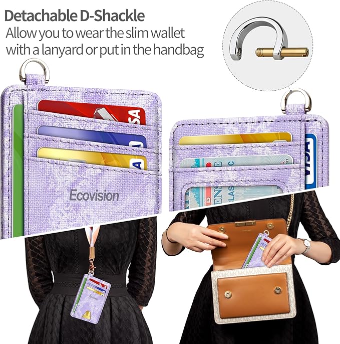 EcoVision Slim Minimalist Front Pocket Wallet, RFID Blocking Credit Card Holder Wallet with Detachable D-Shackle for Men Women