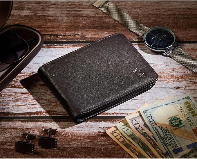 Cochoa Wallet for Men Bifold Leather RFID Blocking High Capacity Slim Card Case with 2 ID Window for Gift (Nappa, Dark Chocolate)