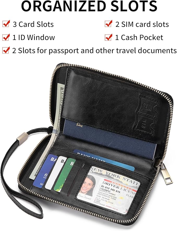 RFID Blocking Passport Holder for Wallet,with Zipper Travel Wallet Credit Cards Case Women Men Passport Cover Wallet