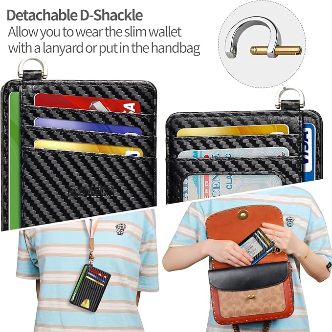 EcoVision Slim Minimalist Front Pocket Wallet, RFID Blocking Credit Card Holder Wallet with Detachable D-Shackle for Men Women