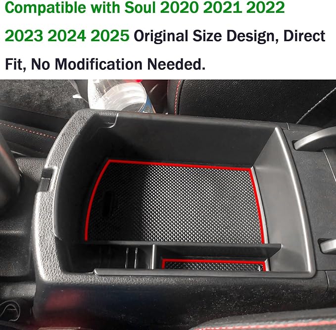 TACORBO Center Console Organizer Compatible with KIA Soul 2020 2021 2022 2023 2024 2025 Accessories Armrest Glove Box Secondary Storage, ABS Materials Insert Tray,Red