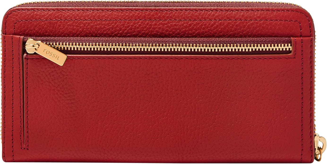 Fossil Women's Logan Leather RFID-Blocking Zip Around Clutch Wallet with Wristlet Strap for Women