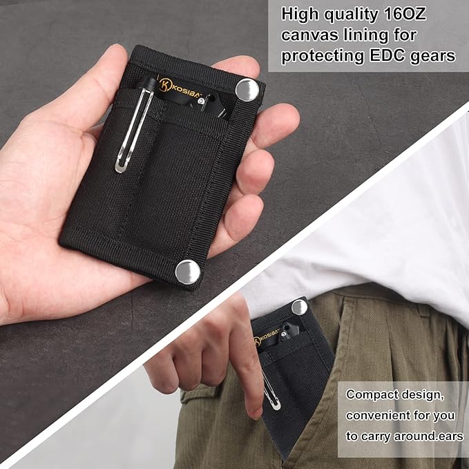 Kosibate EDC Pouch, EDC Organizer, Tool Pouch for Knife/Flashlight/Tactical Pen/Card-Men's Slim Pocket Organizer for Daily Carry