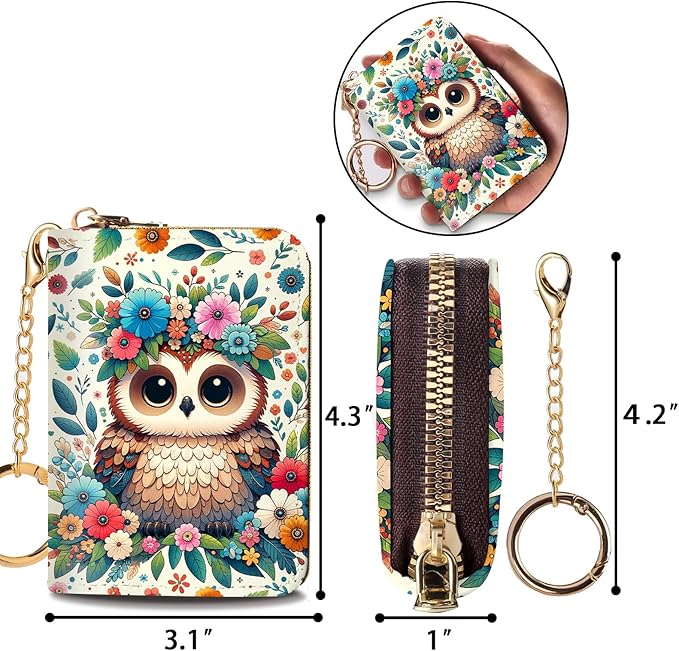 Credit Card Holder RFID Wallet, Small Card Holder Wallet for Women with Keychain Zipper, Funny Leather Print Credit Card Wallets Accordion Gift