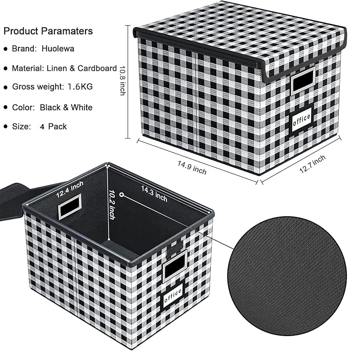 Decorative File Organizer Boxes Office Document Storage with Lids, Linen File Storage Organizer Boxes, Universal Hanging Filing Organization Box for Letter/Legal Folder,Home File Storage Bins