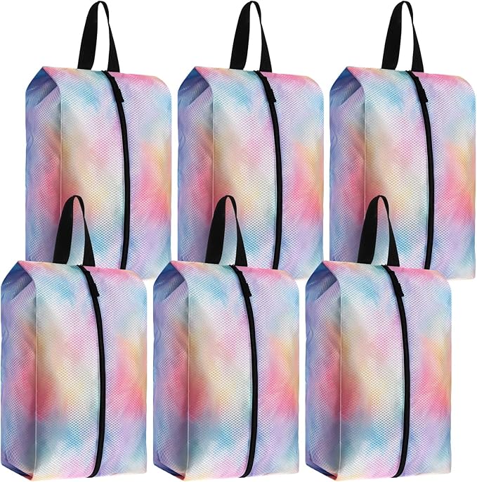 6 Pcs Travel Shoe Bags with Zipper Nylon Portable Waterproof Suitcase Shoe Organizer Packing for Golf(L,Watercolor)