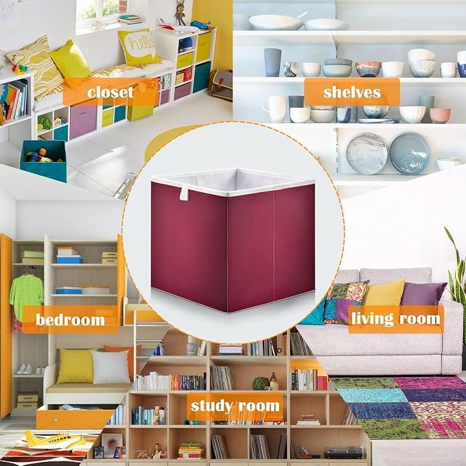 Red Solid Color Storage Baskets, 15.75x10.63x6.96 inch Foldable Decorative Fabric Storage Bins, Closet Organizer for Shelves, Clothes, Books & Bedroom Organization