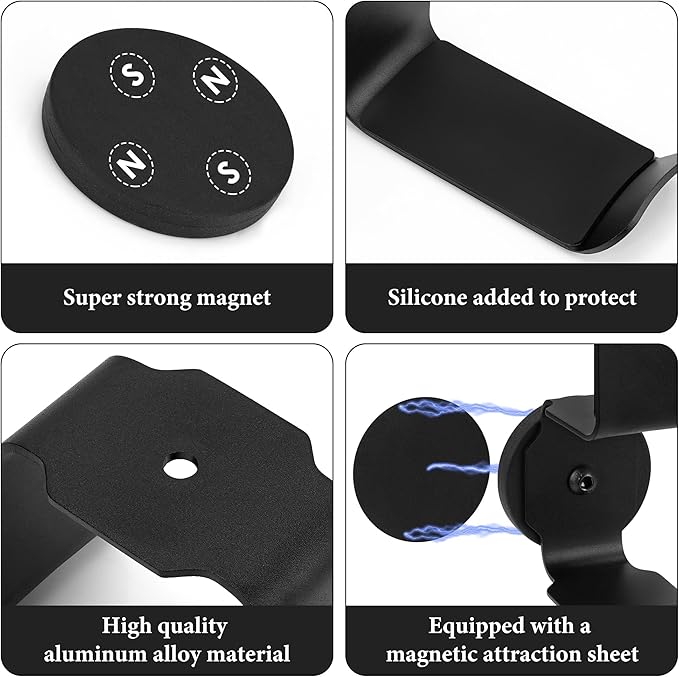 GEEKRIA Dual Magnetic Headphone Holder, Aluminum Headset Hook with Strong Magnet, Desk Mount Headphone Hanger, Non-Slip Rubber Pad, Holds 2 Headphones, Gaming & Office (Black)