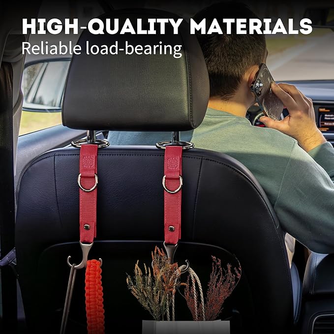 IronSeals 2 Pack Headrest Hooks for Car Seat, Heavy Duty Metal Utility Seat Hooks for Car Seat Organizer, Car Clips for Hanging Bag, Purse
