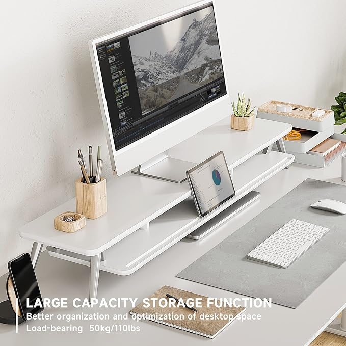 Fenge Dual Monitor Stand, Monitor Stands Riser for 2 Monitors, 42.5 Inch Monitor Stands Shelf with 12 Color LED Light for Office Desk
