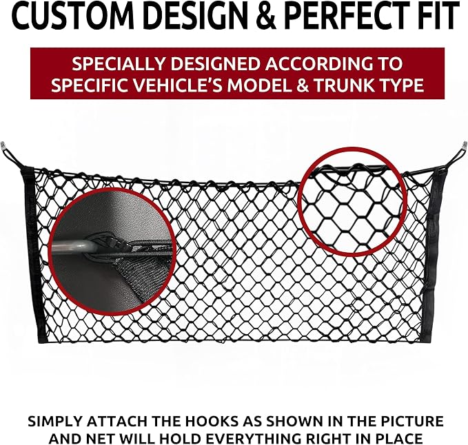 Envelope Style Automotive Elastic Trunk Mesh Cargo Net for Hyundai Kona Hybrid 2018-2026 - Premium Trunk Organizers and Storage - Luggage Net for Crossover - Best Car Organizer for Hyundai Kona EV