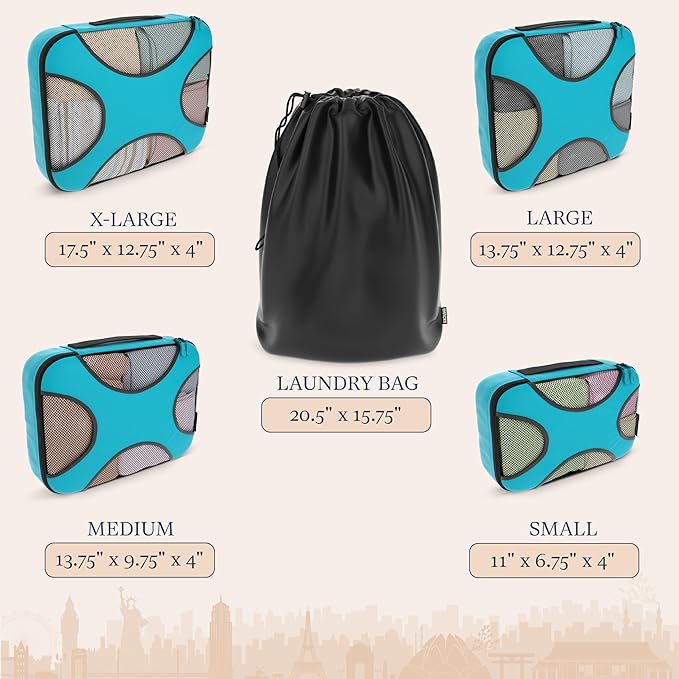 Shacke Packing Cubes for Travel 5 Set - Premium Luggage Organizer Bags - Versatile Travel Organizer for Women and Men - Optimized Packing Bags - Travel Essentials (Aqua Teal)