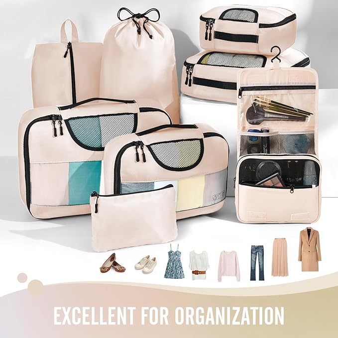 Veken 8 Set Packing Cubes for Travel Essentials, Suitcase Organizer Bags in 4 Sizes, Carry-On Luggage Accessories with Laundry Bag, Airplane Must Have, Gifts for Women Men