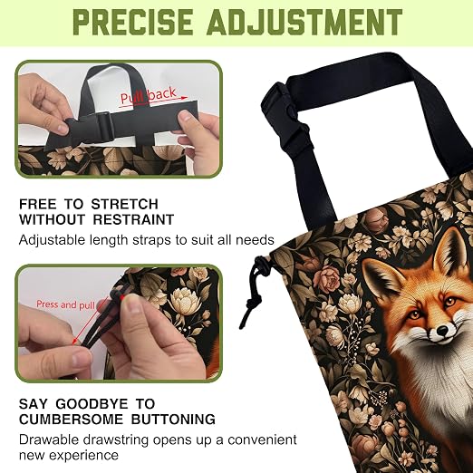 Car Garbage Bag Vintage Floral Fox Drawstring Car Trash Bag Hanging for Back Seat with Adjustable Buckle Canvas Vehicle Trash Can Easy-to-Install for Car Accessories Vehicle Travelling Camping