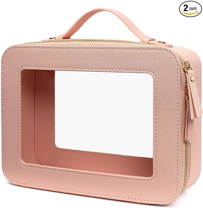 LETGO Clear Makeup Bag, Travel Toiletry Cosmetic Bag Case Portable Clear Makeup Organizer Transparent Storage Bag Fit Carry-on Travel Car Accessories for Women Men (Large-Pink)