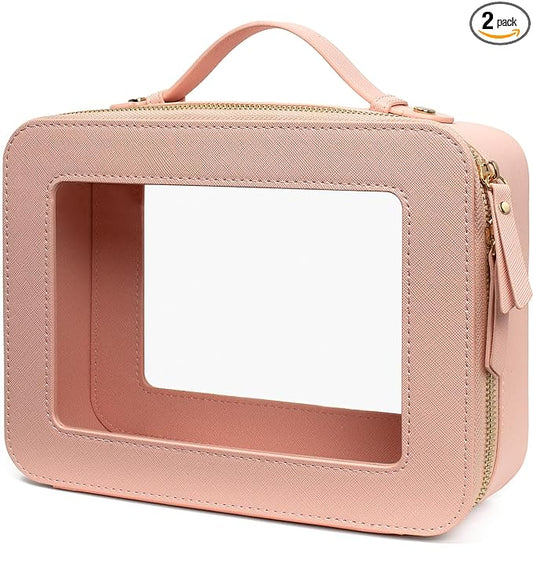 LETGO Clear Makeup Bag, Travel Toiletry Cosmetic Bag Case Portable Clear Makeup Organizer Transparent Storage Bag Fit Carry-on Travel Car Accessories for Women Men (Large-Pink)