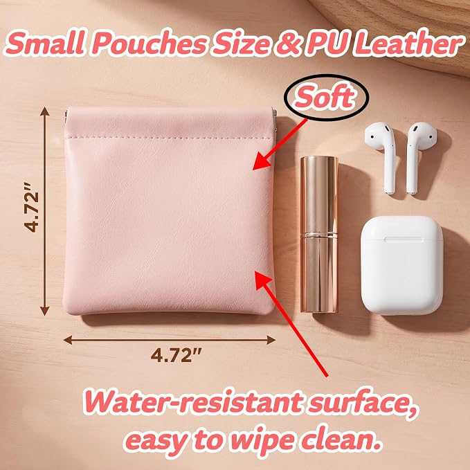 4 Pack 4.7"×4.7" Small Makeup Bag for Purse, Snap Closure Purse Pouches, Soft PU Leather Purse Organizer Pouches for Women, Mini Travel Pouch for Cosmetics Cash Coins Cards Lipstick Earphones