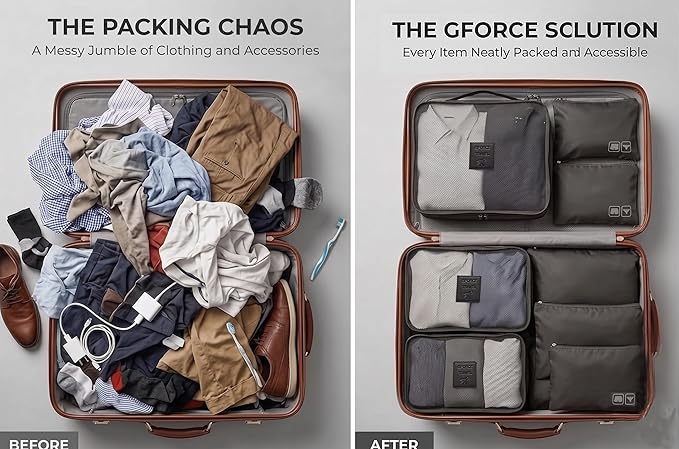 GForce 6 Piece Ultimate Traveling Set | Organizer Packing Cubes | 3 Sizes | Zippered Pouches | 3 Sizes | Suitcase Organizers | Luggage Organizers | Travel Essentials | Black