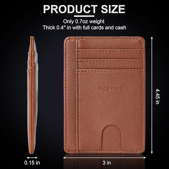 Hoewina Slim Wallet for Men, Credit Card Holder Wallet, Minimalist Design - RFID Blocking Front Pocket Leather Thin Wallet for Men and Women(Sand Brown)
