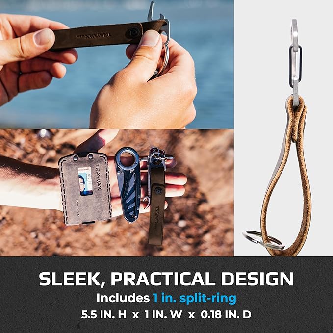 Trayvax Keyton Leather Keychain, Quick Release Carabiner Clip Key Chain for Men and Women, Stainless Steel