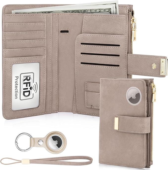 HUANLANG Passport Holder with Airtag for Women/Men, Airtag Passport Wallet for Travel Leather Passport Holder RFID Blocking,Travel Passport Walelt with Credit Card Holder