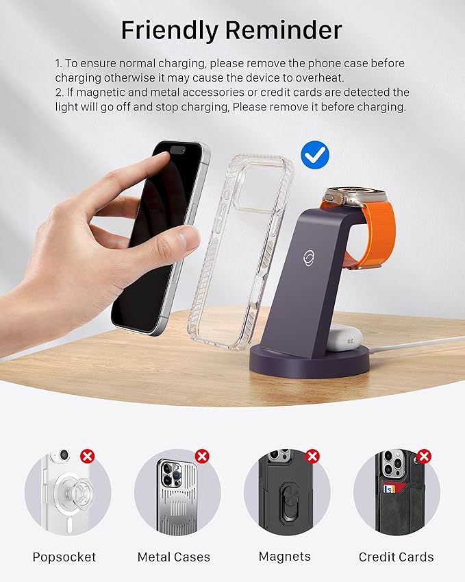 Anlmz 3 in 1 Charging Station for iPhone - Wireless Charger for Apple Products Multiple Devices - Charging Dock Stand for AirPods (for iPhone 17 16e 16 15 14 13 pro 12 11 X Max)