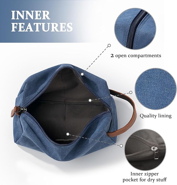 Janhavi Waterproof Travel Bag, Canvas Toiletry Bag for Men, Dad Gifts, Engraved Initials & Wheat Ear, Groomsmen Gifts, Mens Toiletry Travel Bag, Men's Accessories Organizer (Blue H)