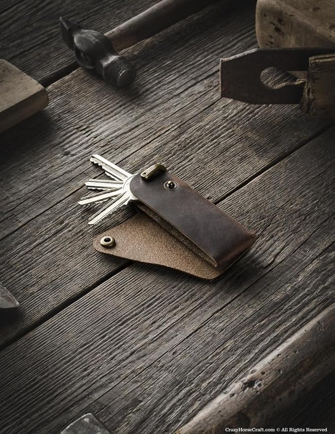 Crazy Horse Craft, Leather Key Holder, Keychain, Minimalist Keyring, Fob, EDC Organizer Cover Sleeve Finder Bag Tag Case