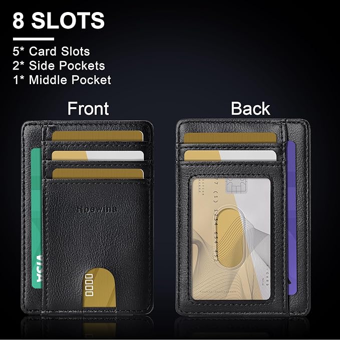 Hoewina Slim Wallet for Men, Credit Card Holder Wallet, Minimalist Design - RFID Blocking Front Pocket Leather Thin Wallet for Men and Women(Cloud Black)