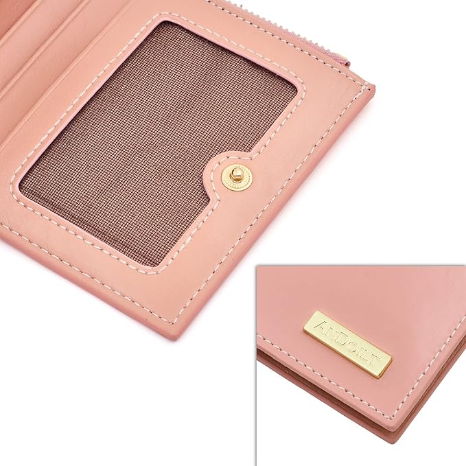 ANDOILT Women's Genuine Leather Wallet RFID Blocking Credit Card Holder Zipper Purse Cell Phone Handbag
