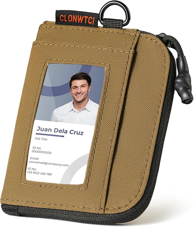 Coin Purse for Men, RFID Blocking 500D Nylon Small Wallet with Key Clip, Slim Front Pocket Card Holder, Zipper Coin Pouch & ID Window Organizer for Cards, Cash