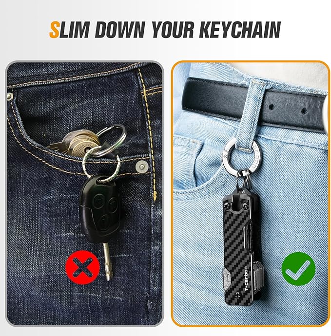 T-carbon Carbon Fiber Key Organizer, Mens Compact Key Holder Key Case for Key Chains Car Keys, Minimalist Keychain Holder Pocket-Sized, Secures 2-6 Keys