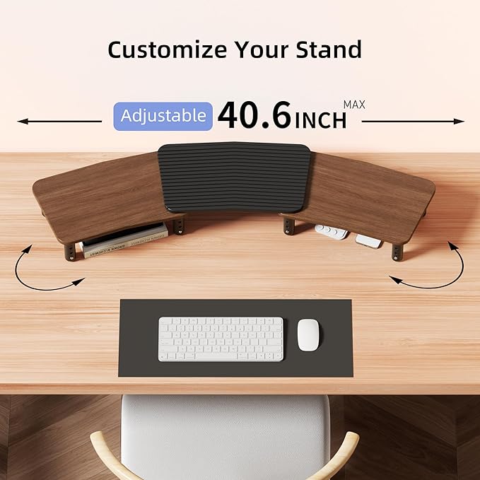 AFOOYO Dual Monitor Stand For Desk,Adjustable Height Long Wood Computer Riser For Computer,Laptop,Printer,TV,Walnut