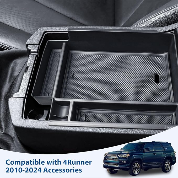 EDBETOS Full Size Center Console Organizer Tray Compatible with Toyota 4Runner Accessories 2010-2020 2021 2022 2023 2024 Insert Armrest Box Secondary Storage Divider ABS Materials, Black Trim