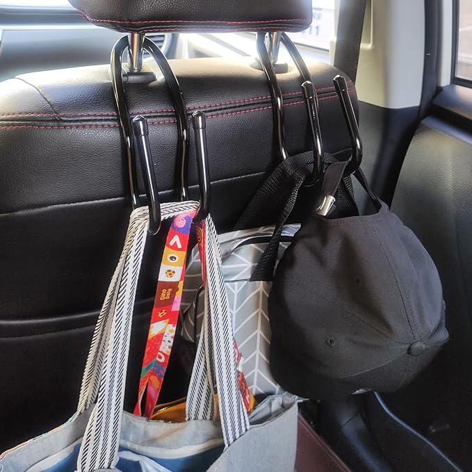 Adjustable Car Seat Headrest Hook 4 Pack Car Storage Organizer Headrest Hanger Holder Hooks for Bags Purses Jackets Sweaters Hats Umbrella, Seat Hooks for Vehicle