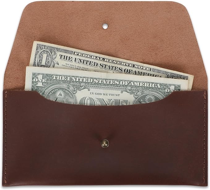 Long Utility Pouch Leather Stylish Wallet for Carrying and Storing Cash Reusable Budget Organizer for Men Women Retro Clutch Wallet Handmade Travel Currency Pouch Cash Envelope Bag (Tan)
