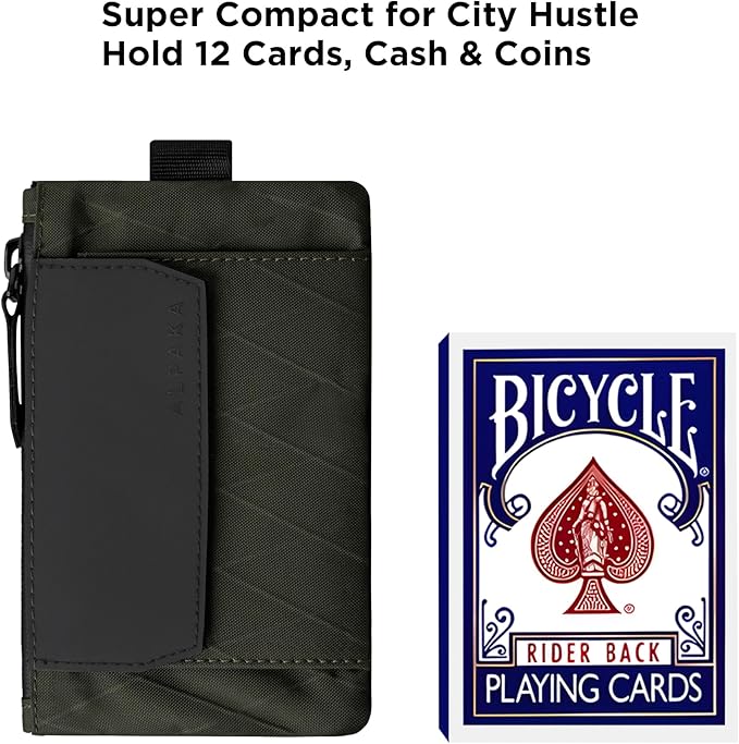 ALPAKA Zip Pouch Coin - Compact EDC Card Holder and Cash Wallet - RFID Blocking Minimalist Travel Wallet - Weatherproof Dark Green X-Pac VX21 Fabric