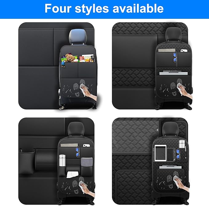Back Seat Protector Car Kick Mats for Ford Explorer with 2 Pocket Storage Organizer - Faux Leather Back Seat Covers for Kids Feet Waterproof Dirt Automotive Accessories (1 Pair,Black)