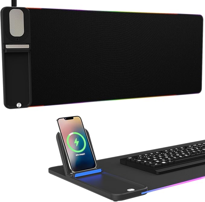 Gifts for Mom Dad &Friends,Wireless Phone Charger with Mouse Pad,RGB Gaming Mouse Pad with Phone Holder, 15W Fast Wireless Charging Desk Mat with Ultra-Smooth Surface for MacBook PC Laptop Computer