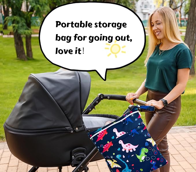 Wet Dry Bag for Cloth Diapers, 2PCS Waterproof Reusable Wet Bag with Zippered Pockets, Washable, Reusable for Travel, Beach, Pool, Stroller, Diapers, Dirty Gym Clothes, Swimsuits, 14x12In & 12x11In