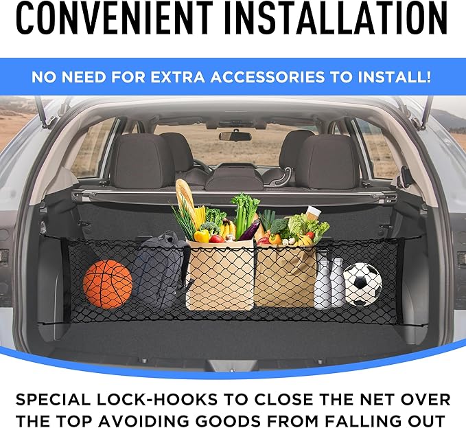 Envelope Style Automotive Elastic Trunk Mesh Cargo Net Accessories for Subaru Impreza 2017 – 2024 & Crosstrek 2018 – 2024 - Premium Trunk Organizers and Storage - Luggage Nets for Vehicles