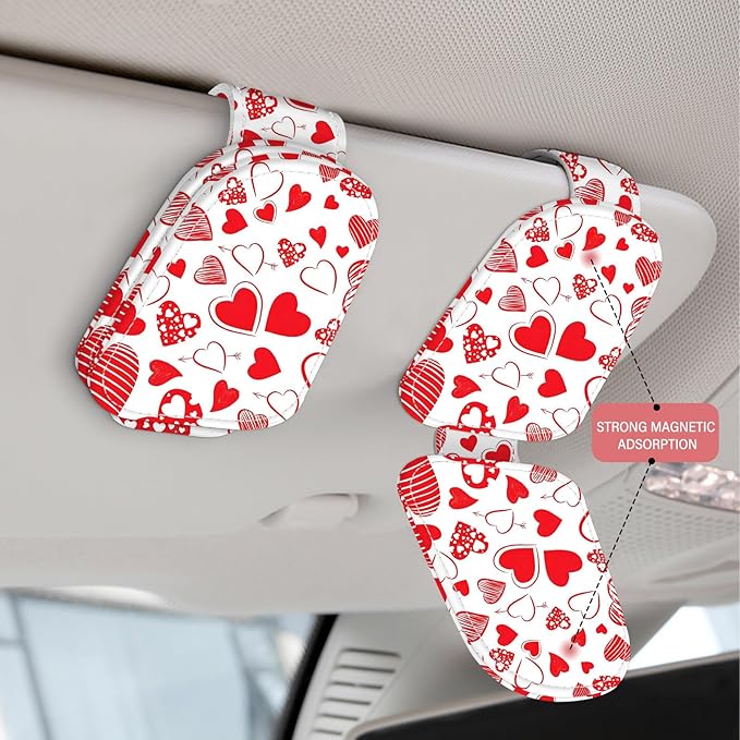 2 Pack Sunglass Holder for Car Visor, Universal Magnetic Car Sunglass Holder for Different Size Eyeglasses, Car Visor Accessories (Heart)