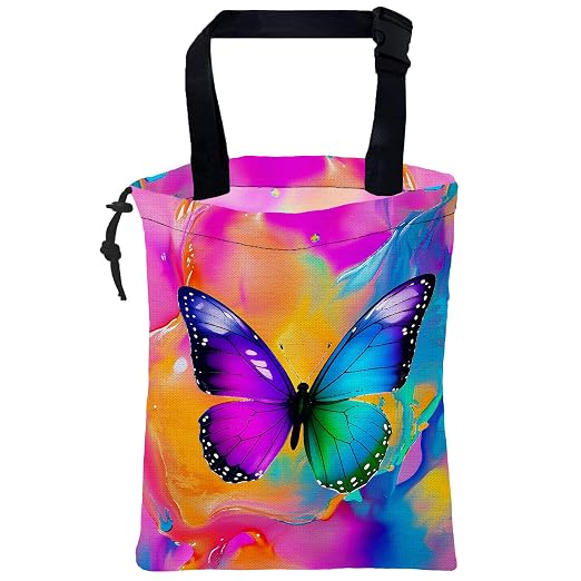 Car Trash Bag Colorful Fluid Butterfly Hanging Drawstring Car Organizer and Storage Bag with Adjustable Buckle Canvas Garbage Bin for Back Seat or Hanging Headrest Car Decor Road Trip Essentials