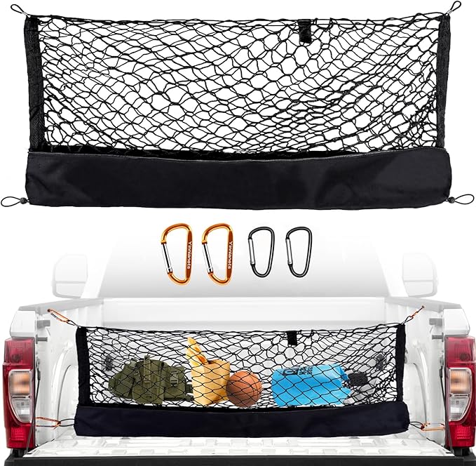 Envelope Style Cargo Net Compatible with Toyota Tacoma 2004-2025, Highly Elastic Truck Bed Cargo Net for Tacoma Accessories, Heavy Duty Carabiners -Storage Bag