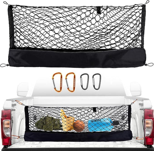 Envelope Style Cargo Net Compatible with Toyota Tacoma 2004-2025, Highly Elastic Truck Bed Cargo Net for Tacoma Accessories, Heavy Duty Carabiners -Storage Bag