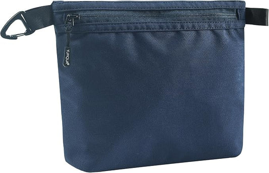 Small Pouch for Travel Essentials, Makeup Pouch Bag with Carabiner Clip on Backpack Dopp Kit Storage Pouch Organization for Toiletries, Cosmetics, Tech, Tools, Water Resistant 500D Nylon (Dark Blue)